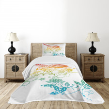 Oriental Bird with Flowers Bedspread Set