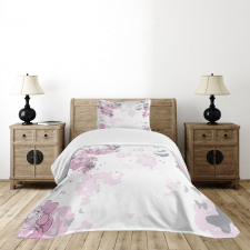 Spring Motif Outline Bedspread Set