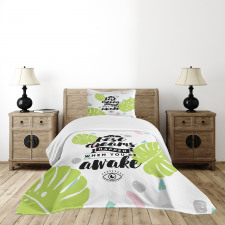 Phrase with Monstera Leaves Bedspread Set