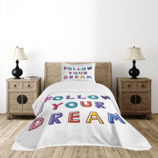 Motivational Phrase Rainbow Bedspread Set