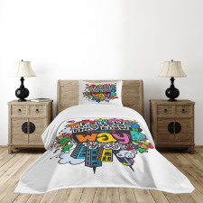 Monster Doodle Positive Words Bedspread Set