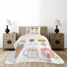 Cats Cafe Food Shapes Bedspread Set