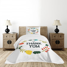 Typography Floral Wreath Bedspread Set