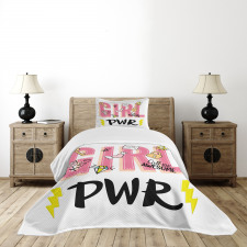 Girl Power with Hearts Bedspread Set