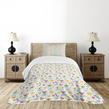 Birds Hearts and Flowers Bedspread Set