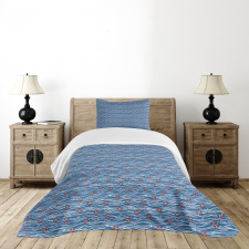 Lifebuoys Blue Sea Waves Bedspread Set