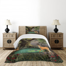 Abstract Deer and Tree House Bedspread Set