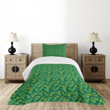 Herb with Paint Stain Effect Bedspread Set