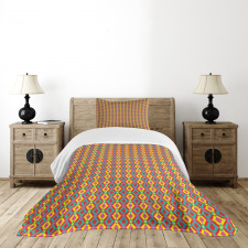 Native Folk Motif Grid Bedspread Set