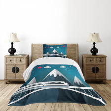 Cartoon Style Mountains Bedspread Set