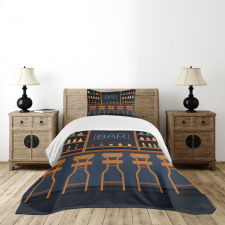 Bar Chairs Cocktail Bottles Bedspread Set