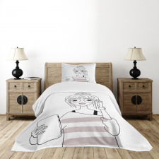 Sketchy Hipster Girl Tablet Bedspread Set