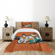 Colorful Animal Portrait Boho Bedspread Set