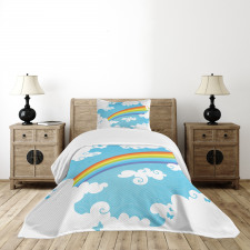 Clouds on Blue Swirl Lines Bedspread Set