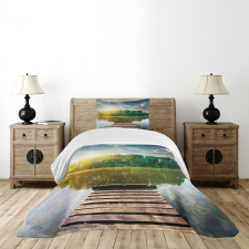 Old Pier Tranquil Sunrise Lake Bedspread Set