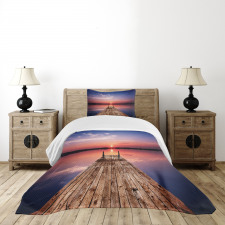 Panoramic Lake Old Pier Sunset Bedspread Set