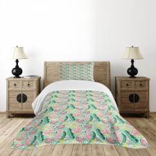 Tropic Flamingo and Cocktail Bedspread Set