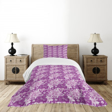 Purple Tones Floral Pattern Bedspread Set