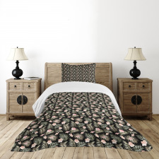 Tropical Flora on Exotic Leaf Bedspread Set