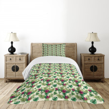 Exotic Foliage and Hibiscus Bedspread Set