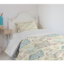 Animal Mother Babies Bedspread Set