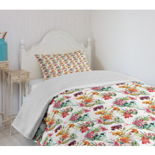 Lilies Blossoms Skull Bedspread Set