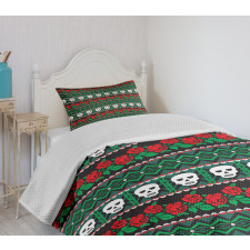 Folk Art Skulls Roses Bedspread Set