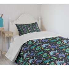 Space Themed Dinos Planets Bedspread Set