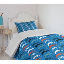 Jumping Pose Drawn Animal Art Bedspread Set