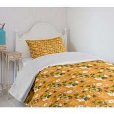 Orange Tones Spring Blossom Bedspread Set