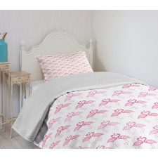 Cutsy Love Flamingos Art Bedspread Set