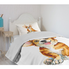 Corgi Dog with Deer Antlers Bedspread Set