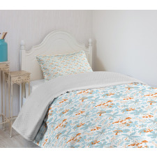 Fall Leaves Mushrooms Bedspread Set