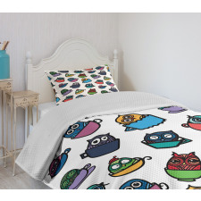 Funny Owl in Coffee Mug Bedspread Set