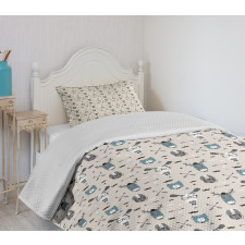 Childish Reindeer Heads Art Bedspread Set