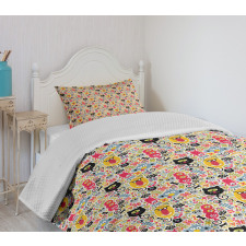 Cartoon Style Monsters Bedspread Set