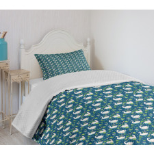 Aquatic Birds Lotus Flowers Bedspread Set