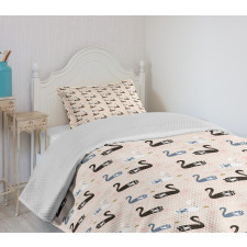 Black White Aquatic Bird Bedspread Set