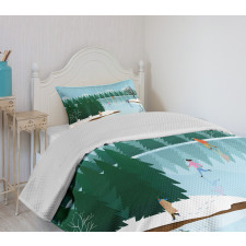 Ice Skating Frozen Lake Art Bedspread Set