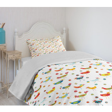 Colorful Chickens and Eggs Bedspread Set