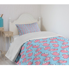 Cartoon Piglets Wings Bedspread Set