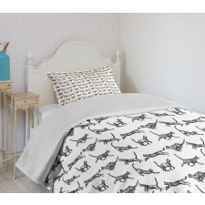 Cat Lover Art Playful Pets Bedspread Set