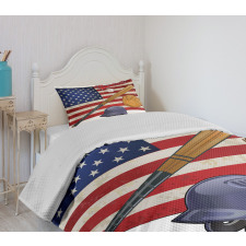 USA Flag and Baseball Bedspread Set