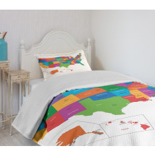 USA Map with States Bedspread Set