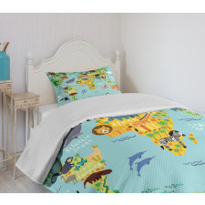 Animal Map of the World Bedspread Set