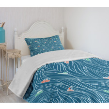 Waves and Ships Cartoon Bedspread Set