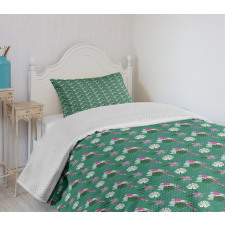 Parrot and Monstera Leaves Bedspread Set