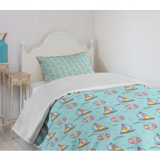 Seafoam Birds Sailboats Bedspread Set