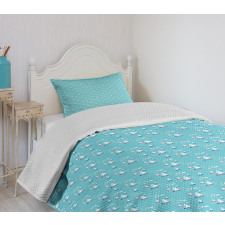 Seagulls Sailboats Waves Bedspread Set