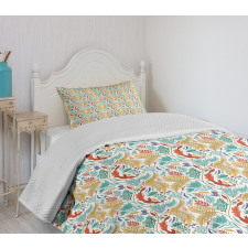 Botanical Leaves and Flowers Bedspread Set